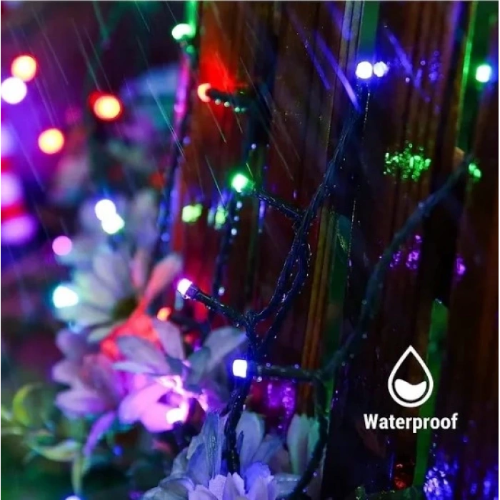 220v Süsleme Ledi RGB 10mt Dış Mekan 100lü Boncuk İp Süsleme Ledi IP65 Şeffaf