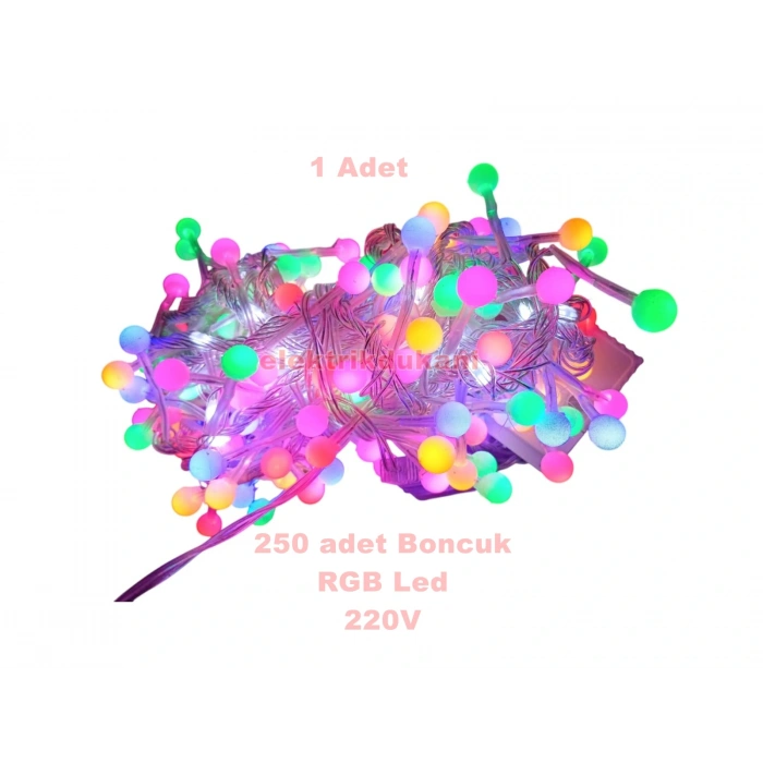220v Süsleme Ledi RGB 5mt Dış Mekan Sarmaşık Efekt ve Modlu 250li Boncuk Misket Süsleme Ledi IP65 Eklenebilir
