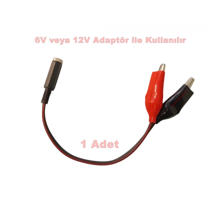 5.5x2.5mm Jaklı Akü Şarj Adaptörü İçin Maşa Kıskaçlı Şarj Kablosu (6 Volt ve 12 Volt Aküler İçin Timsah Ağızlı Krokodüllü 20cm)