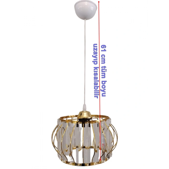 DMR Kristal Taşlı GOLD Yuvarlak Büyük Fiskiye Tekli Avize E-27 Duylu