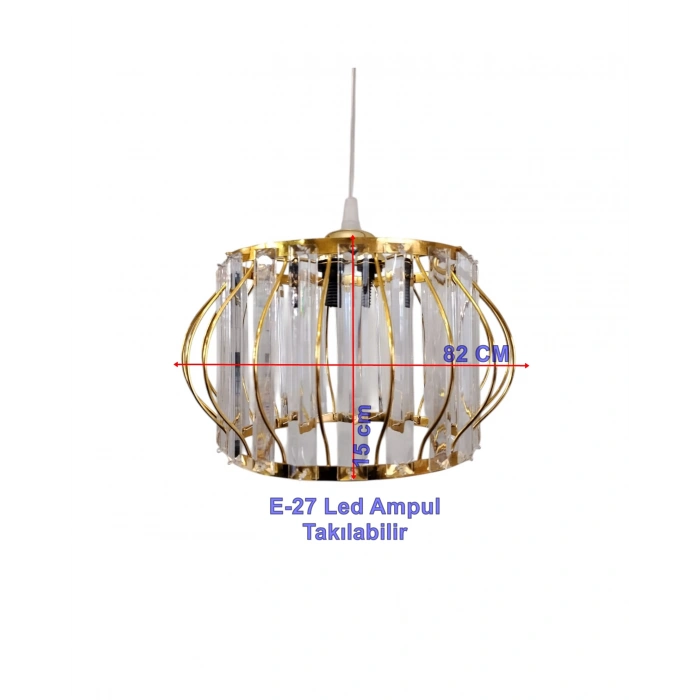 DMR Kristal Taşlı GOLD Yuvarlak Büyük Fiskiye Tekli Avize E-27 Duylu