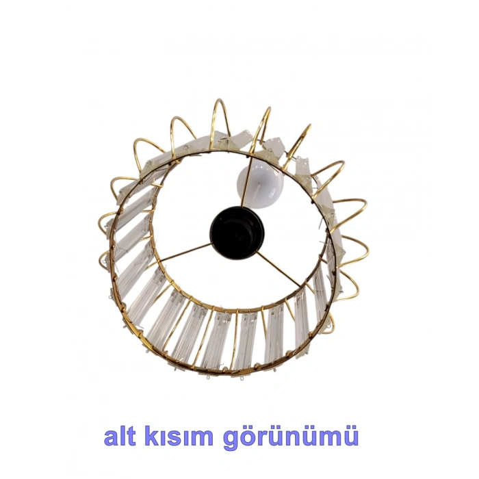 DMR Kristal Taşlı GOLD Yuvarlak Büyük Fiskiye Tekli Avize E-27 Duylu