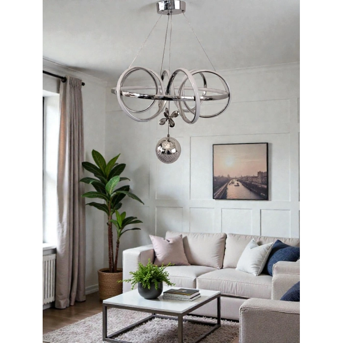 DMR Kuzey Tek Toplu Sarkıt Led Avize KROM Kasa Üç Renk 6500k/4000k/3000k (Beyaz /Ilık Beyaz/Sarı (Günışığı)