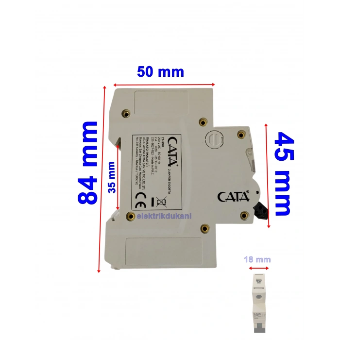 CATA 1x2A C 4.5kA W-Otomat Sigorta Monofaze Tek Fazlı W Otomat Sigorta ( 2 Amper Kombi Sigortası)