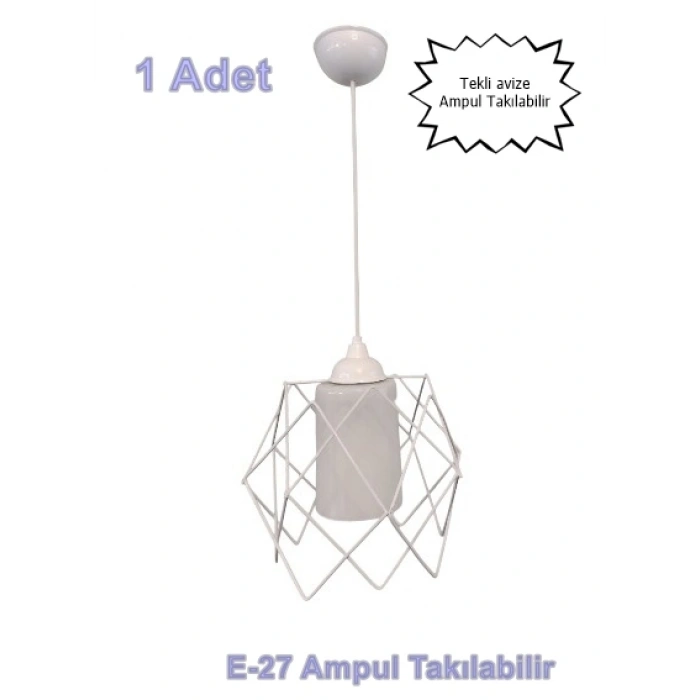 DMR Telli Baklava Camlı Tekli Avize E-27 BEYAZ
