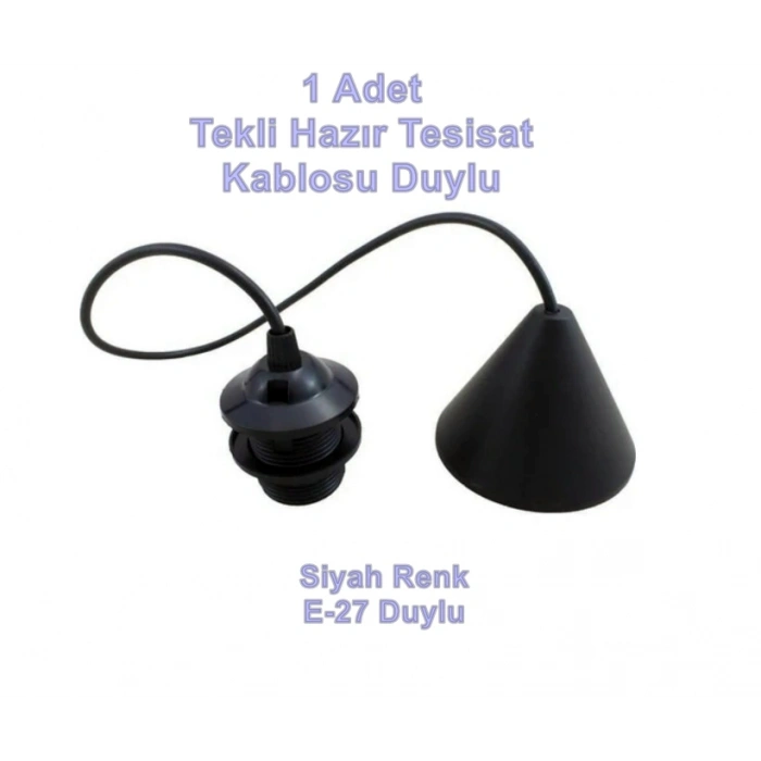 SİYAH Plastik Hazır Takım Tekli Tesisat E-27 Duylu Kablo
