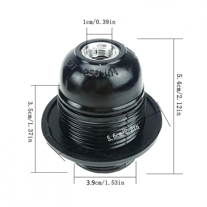 ÇETSAN İtalyan Duy E-27 Tam Diş SİYAH Avize Duyu (Vidalı Kablo Bağlantısı)