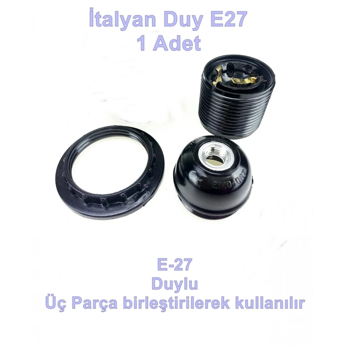 ÇETSAN İtalyan Duy E-27 Tam Diş SİYAH Avize Duyu (Vidalı Kablo Bağlantısı)