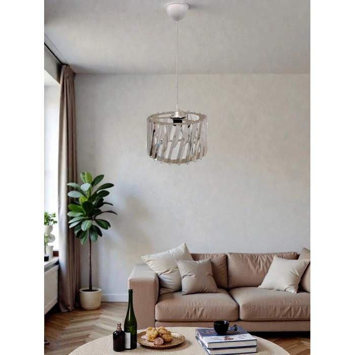 DMR Kristal Çapraz Taşlı KROM Yuvarlak Tekli Avize E-27 Duylu