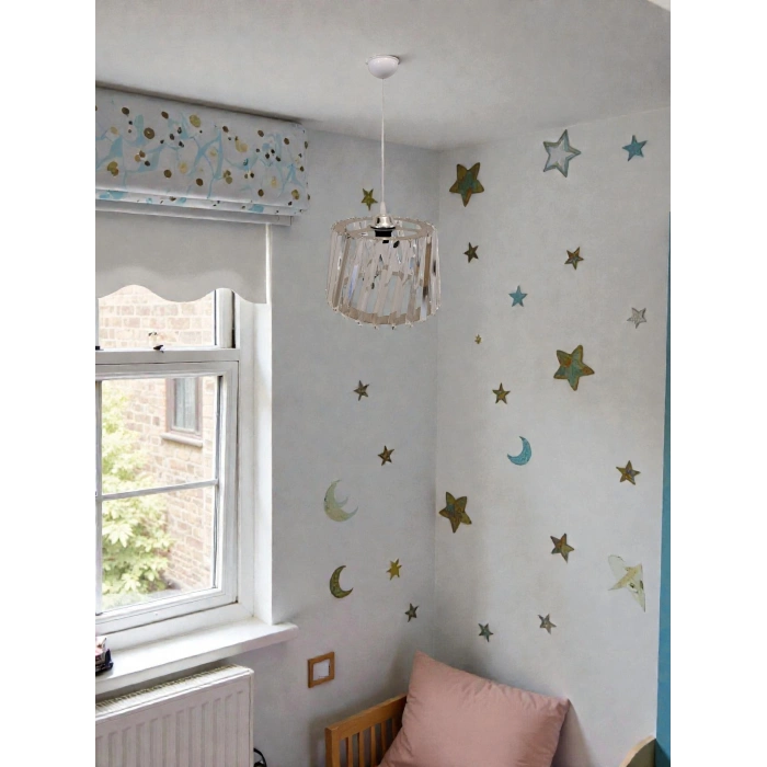 DMR Kristal Çapraz Taşlı KROM Yuvarlak Tekli Avize E-27 Duylu