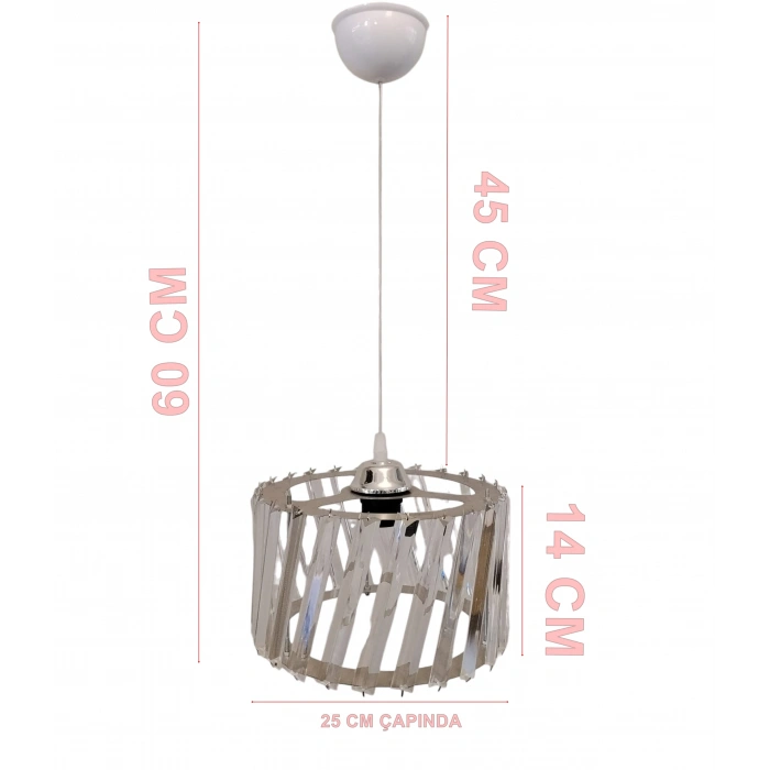 DMR Kristal Çapraz Taşlı KROM Yuvarlak Tekli Avize E-27 Duylu