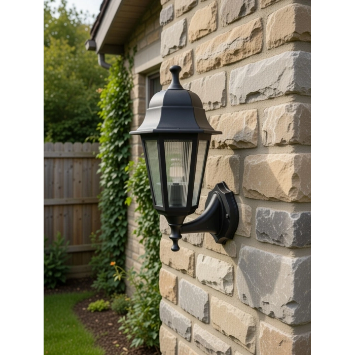 ZERPA Altıgen Duvar Aplik SİYAH Bahçe Armatür ABS Plastik E-27 Duylu