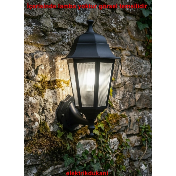 ZERPA Altıgen Duvar Aplik SİYAH Bahçe Armatür ABS Plastik E-27 Duylu