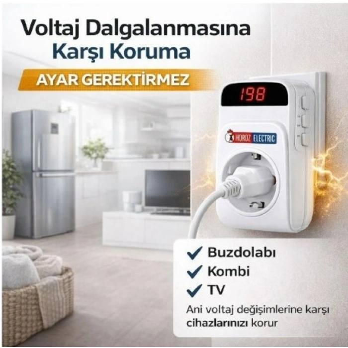 HOROZ Protex-r Ani Yüksek Akım Korumalı Priz Dijital Göstergeli 140v-280v Arası Ayarlanabilir