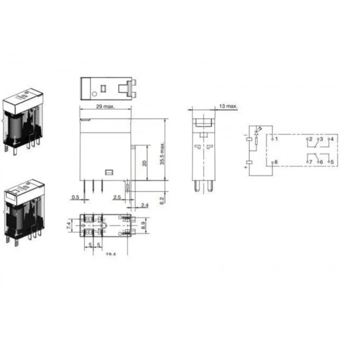 OMRON G2R-2-SN 24v DC 8 Pinli Ledli Röle 2 Açık 2 Kapalı Kontaklı 5 Amper (Bobin 24 Volt Doğru Akım 8 Kalın Soket Ayaklı Role)