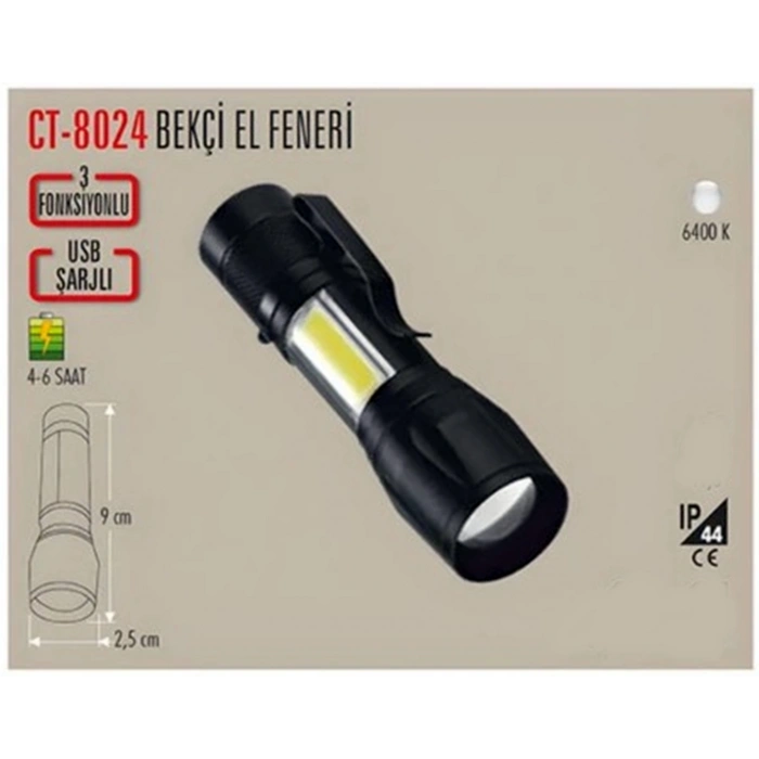CATA Kandıra 3 Fonksiyonlu Micro Usb Şarjlı El Feneri Zumlu 5w 6400k IP44