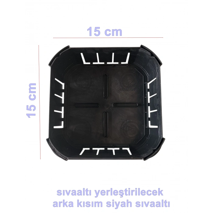 KARAKUŞ 15x15 Kare Buat ABS Plastik Sıva Altı Siyah IP20 (150x150x55)