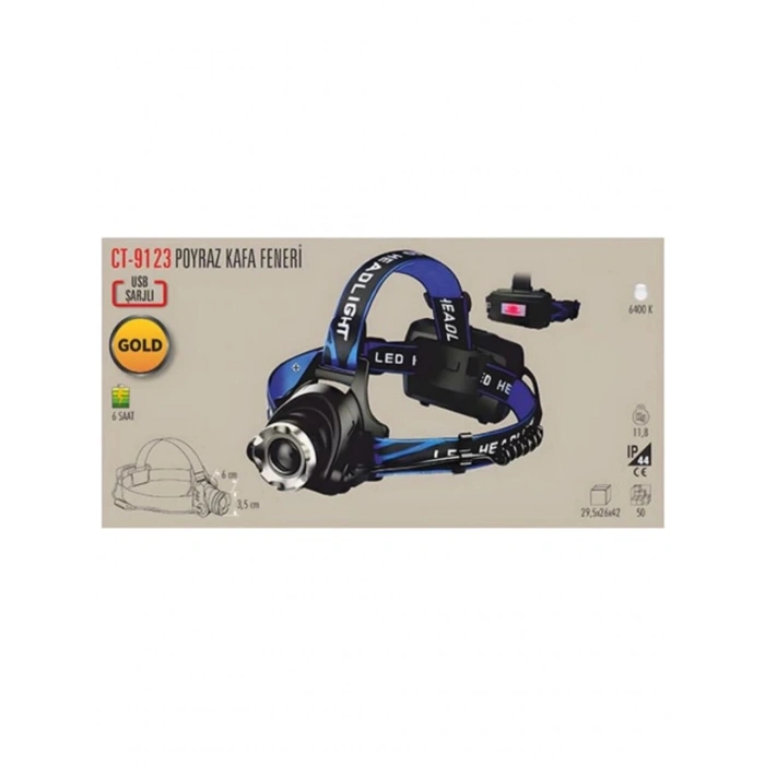 CATA Poyraz 5w Kafa Lambası Typ-C Şarjlı 2x18650 Li-On Pil İle çalışır (Balıkçı Madenci Feneri 8-10 Saat Çalışma Süresi)