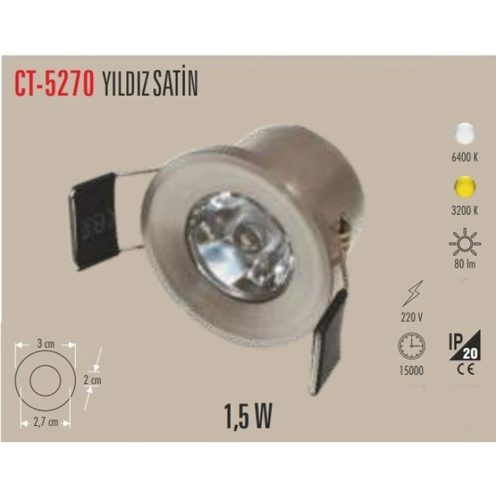 CATA Yıldız 1.5w SATEN Kasa Günışığı Işık Power Ledli Parmak Spot 3200k 220v IP20