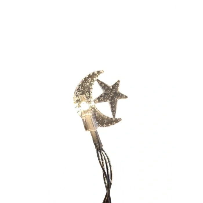 Pilli 1.5mt Hilal Yıldız Motifli Süsleme Ledi GÜNIŞIĞI Boncuk Led (2 Adet AA Pil İle Çalışır Piller Hariç)