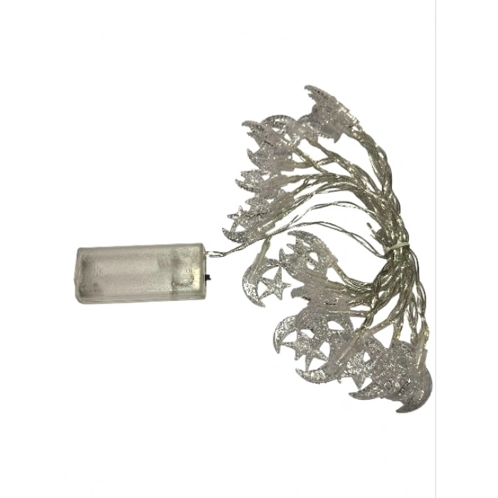 Pilli 1.5mt Hilal Yıldız Motifli Süsleme Ledi GÜNIŞIĞI Boncuk Led (2 Adet AA Pil İle Çalışır Piller Hariç)