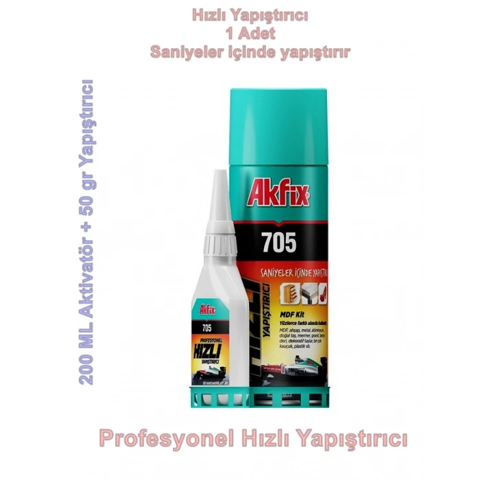 AKFİX Profesyonel Şok Hızlı Yapıştırıcı Kit 200ml + 50ml (Mdf Plastik Porselen Gibi Genel Amaçlı Yapıştırıcı+Aktivatör)