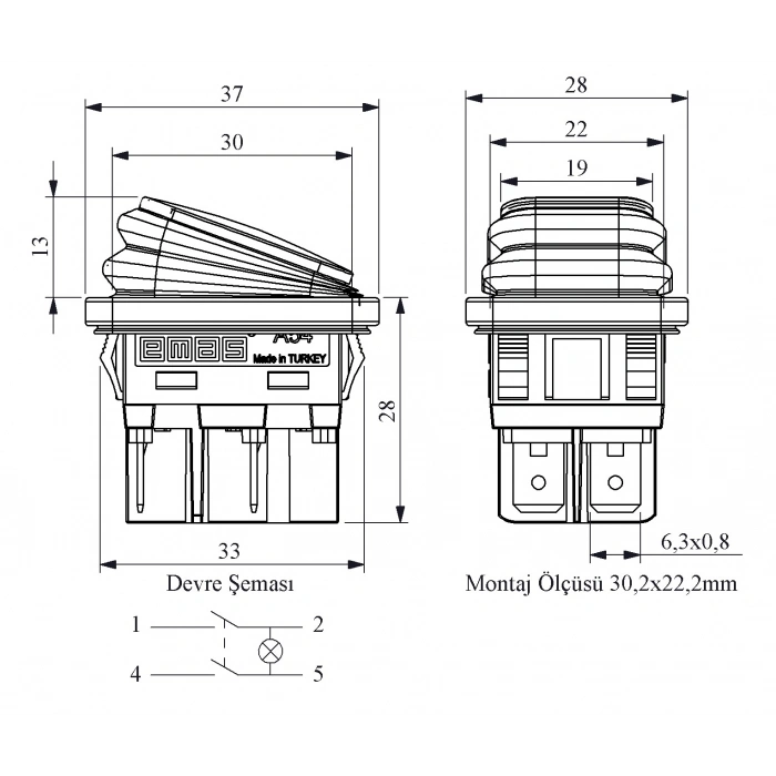 EMAS Geniş Körüklü Yeşil Işıklı Anahtar 16A 220v 0-1 IP65 (Suya ve Toza Dayanıklı)