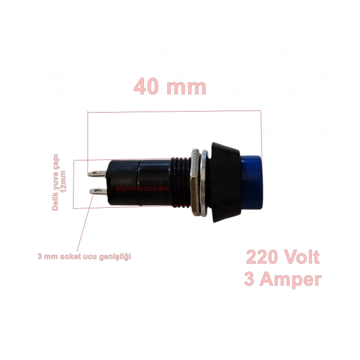 ENDER 12mm MAVİ Yuvarlak Kalıcı Çıt Çıt Buton Anahtar