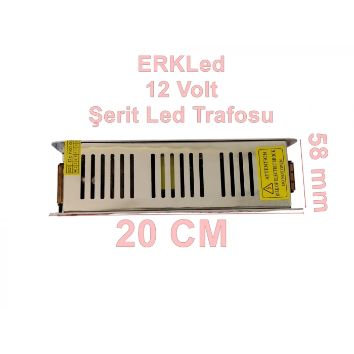 ERKLED Slim 12v 12.5A Şerit Led Trafosu 150w IP20  (12 Volt 12.5 Amper 15mt ye Kadar Kullanım İçin Uygundur)