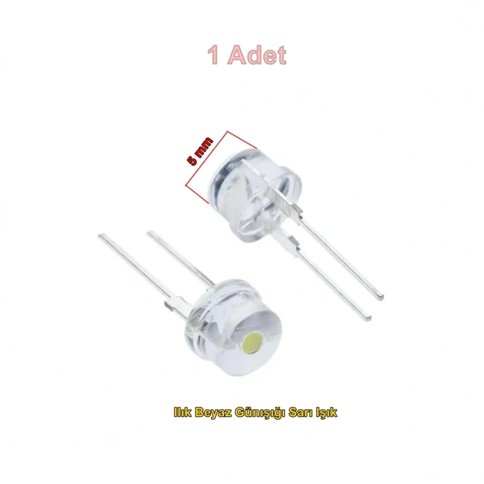 Şeffaf Ilık Beyaz(Günışığı) Işık Mantar Led Diyot 3.6 Volt (1 Adet)