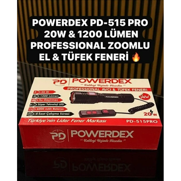 POWERDEX 20w Şarjlı Ledli Profesyonel Avcı Tüfek El Feneri 1200Lm 26650 Pil 6000mAh 3.7v IP65