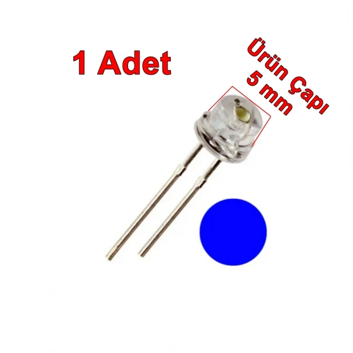 Şeffaf MAVİ Işık Mantar Led Diyot 3.5 Volt (1 Adet)
