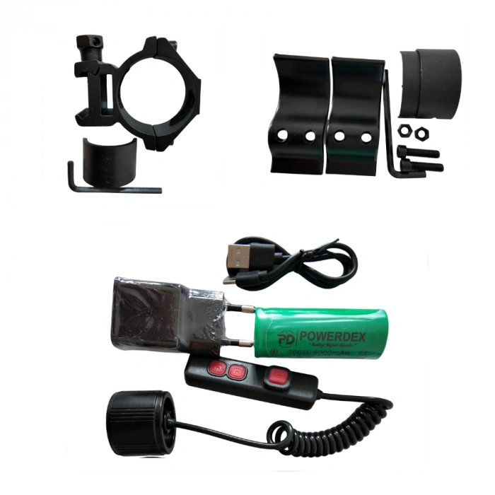 POWERDEX 30w Şarjlı Ledli Profesyonel Avcı Tüfek El Feneri 2400Lm 26650 Pil 6000mAh 3.7v IP65