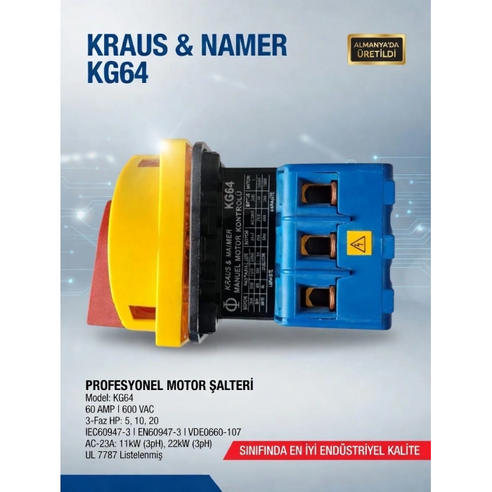 KRAUS & NAİMER 3x63A 3 Fazlı Trifaze Açıp Kapama Kilitlenebilir Emniyet Pako Şalteri (0-1 Aç Kapa 63 Amper)