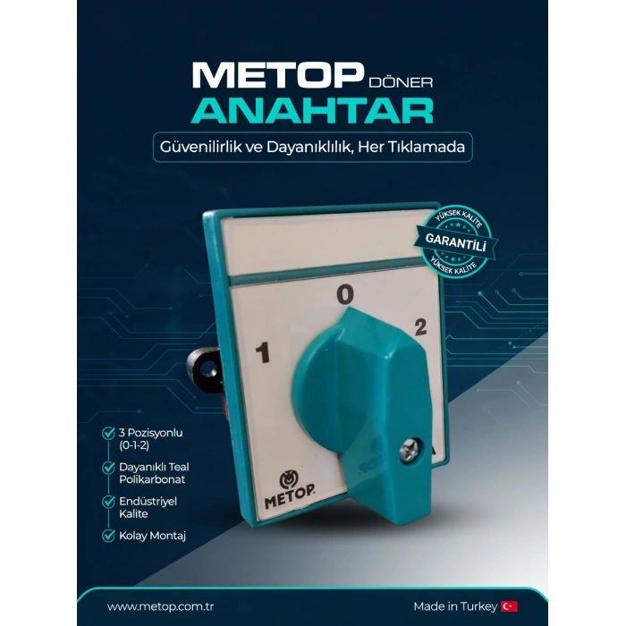 METOP 1x25A Bir Fazlı Monofaze Kutup Değiştirici Pako Şalter(1-0-2) Jeneratör Şalteri