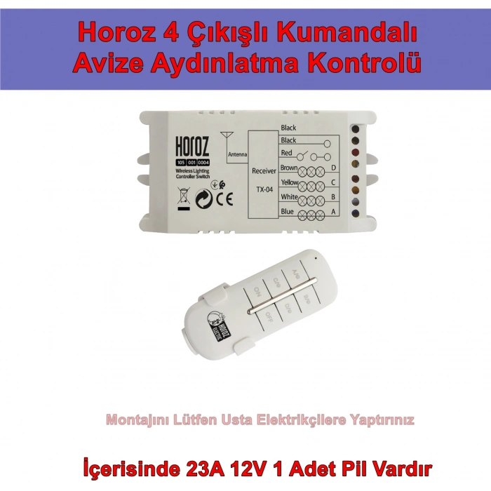 HOROZ Controller-4 4 Çıkışlı 4x1000w Avize ve Aydınlatma Kumandası 4Lü Wireless Kontrol 220 Volt IP20 (Dörtlü Kumanda 30-60 Metre Algılama)