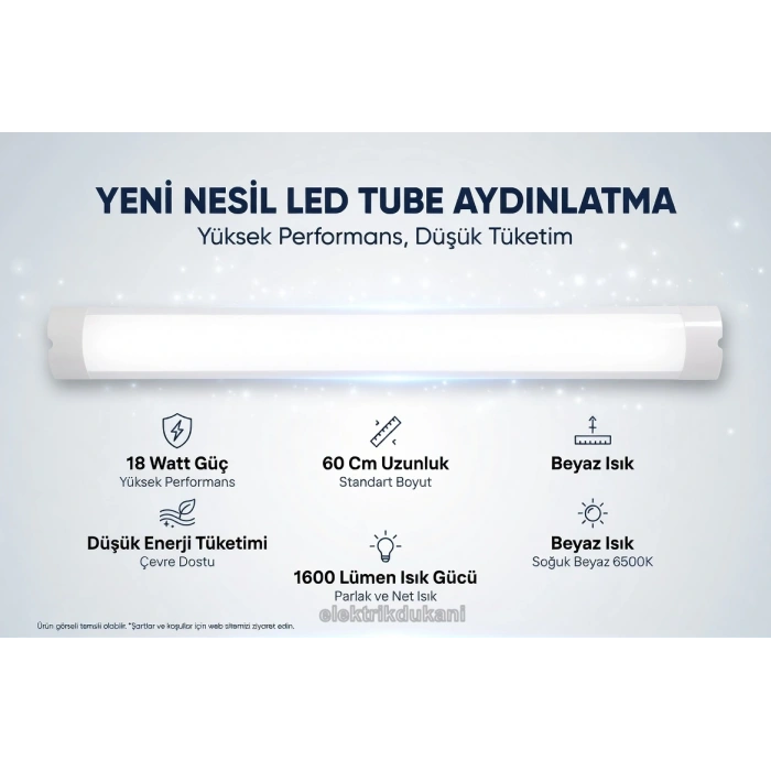 YCL 60cm 18w BEYAZ Yatay Led Bant Armatür 6500k IP20 220 Volt