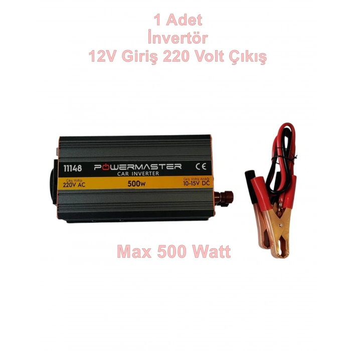 POWERMASTER 12v - 220v Ac 500w Çevirici Modified Sinus İnverter 350w - 500 Watt (12 Volt Giriş 220 Volt Çıkış)
