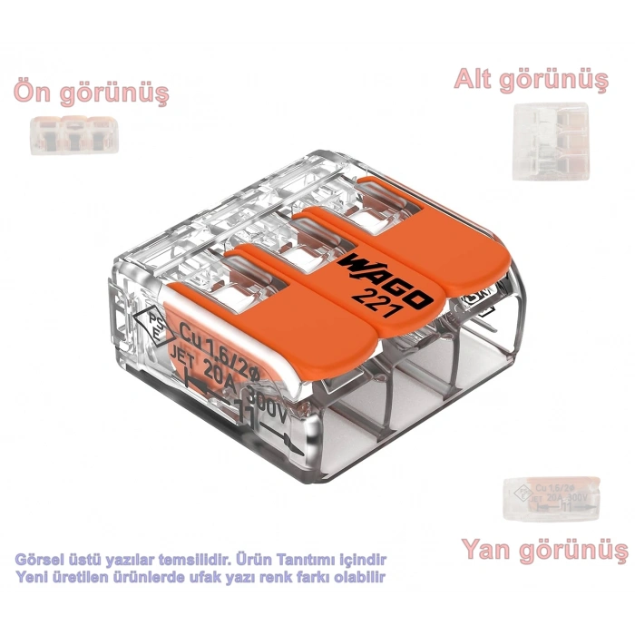 WAGO 3lü Mandallı Tırnaklı Buat Klemensi 0.14-4mm Arası (Üçlü Buat Klemensi)