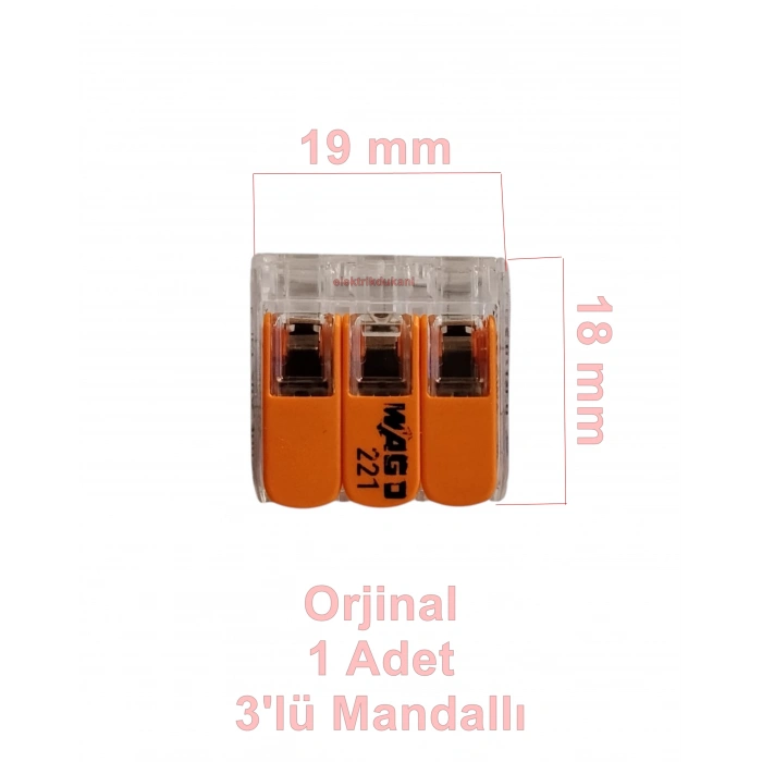 WAGO 3lü Mandallı Tırnaklı Buat Klemensi 0.14-4mm Arası (Üçlü Buat Klemensi)