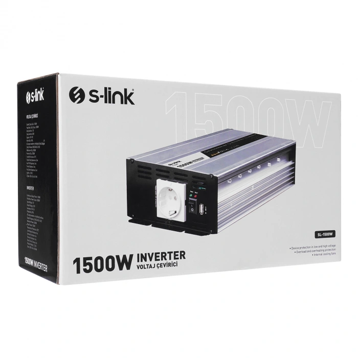 S-LİNK 12v - 220v Ac 1500w Çevirici Modified Sinus İnverter 1500 Watt (12 Volt Giriş 220 Volt Çıkış)