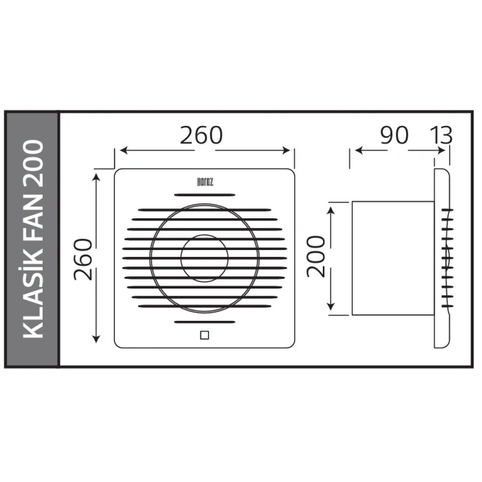 HOROZ Fan-200 200 lük Banyo ve Mutfak Havalandırma Aspiratörü Plastik Beyaz 40w IP20 220 Volt (Montaj Delik Çapı 200mm 20cm 8 İnç )
