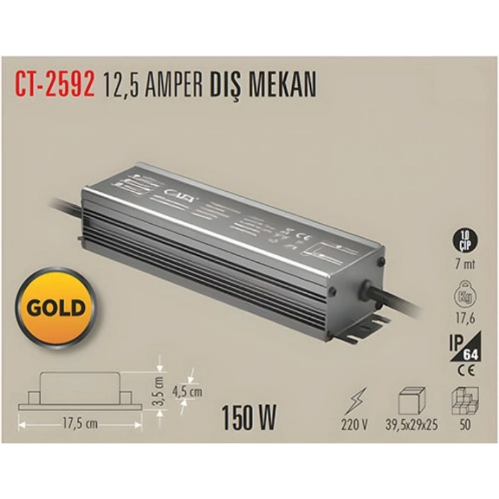 CATA 12v 12.5A Dış Mekan Led Trafosu 150w IP64  (12 volt 12 Amper