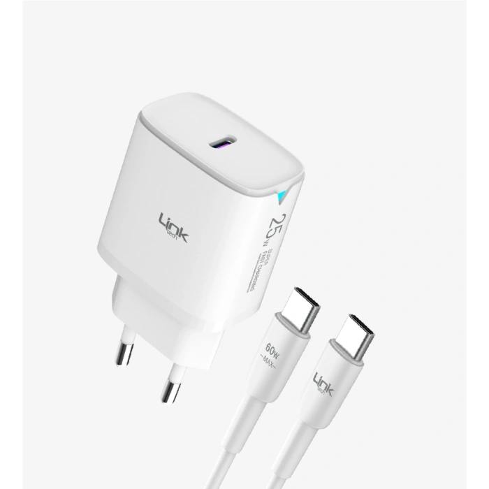 LİNKTECH Pd Type-C & Type-C Kablolu Şarj Aleti Set BEYAZ 25w Pd/Pd  3.0
