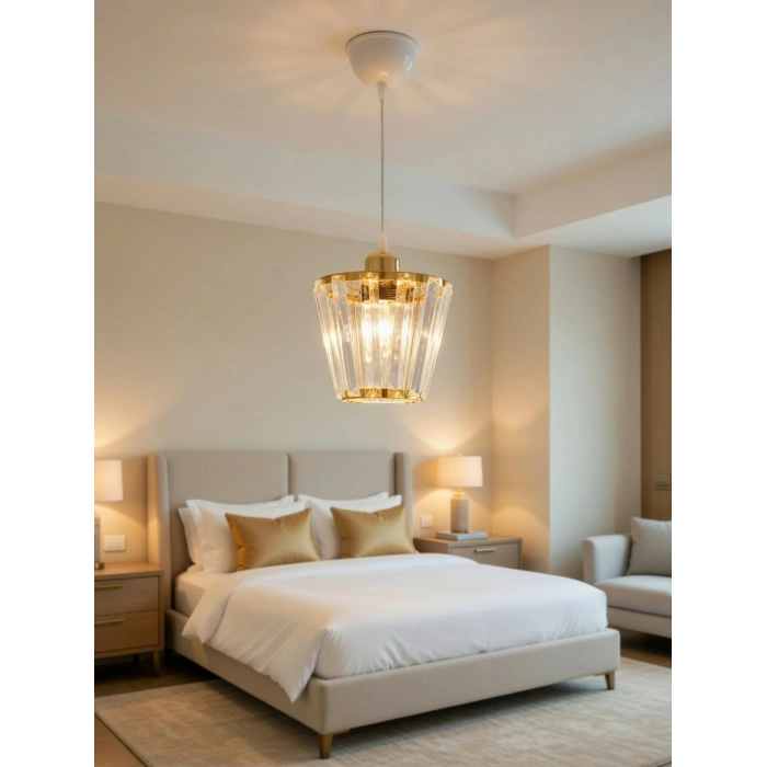 DMR Kristal Taşlı Konik GOLD Küçük Yuvarlak E-27 Duylu