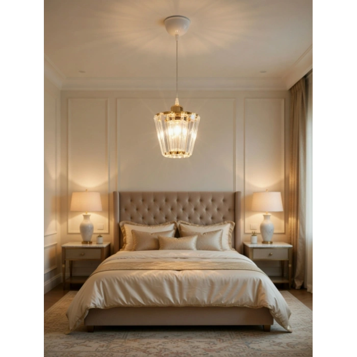 DMR Kristal Taşlı Konik GOLD Küçük Yuvarlak E-27 Duylu