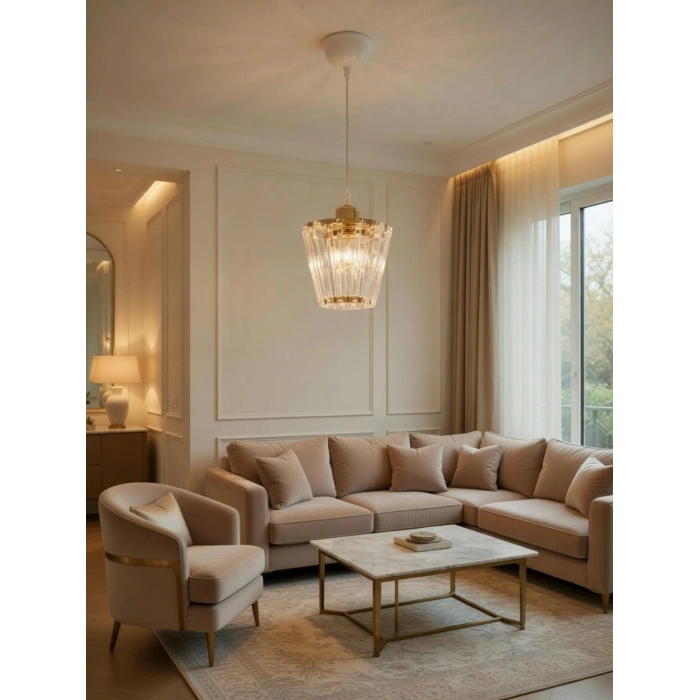 DMR Kristal Taşlı Konik GOLD Küçük Yuvarlak E-27 Duylu