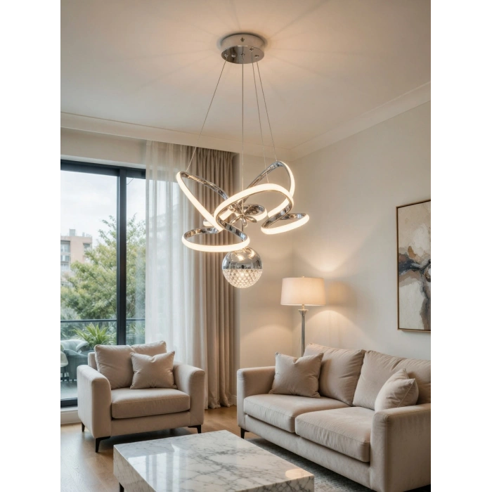 DMR 1 Toplu TAÇLI Sarkıt Led Avize KROM Kasa Üç Renk 6500k/4000k/3000k (Beyaz /Ilık Beyaz/Sarı (Günışığı))