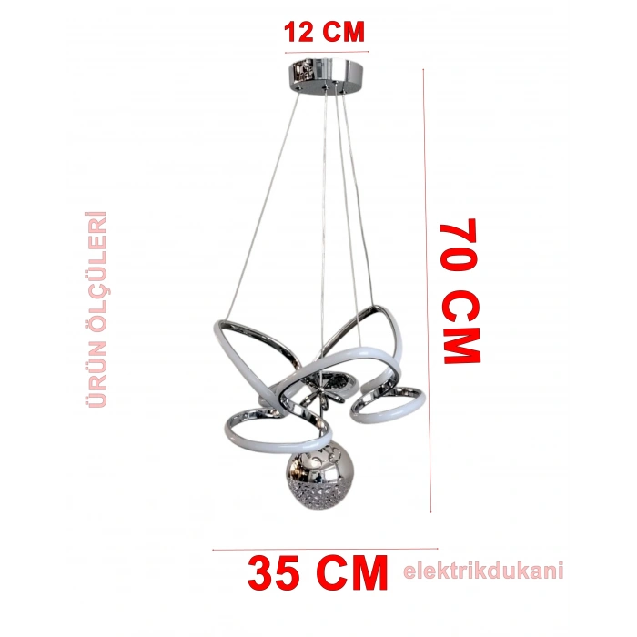 DMR 1 Toplu TAÇLI Sarkıt Led Avize KROM Kasa Üç Renk 6500k/4000k/3000k (Beyaz /Ilık Beyaz/Sarı (Günışığı))