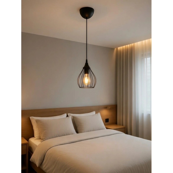 DMR Tekli Siyah ARMUT Tel Sarkıt Avize E-27